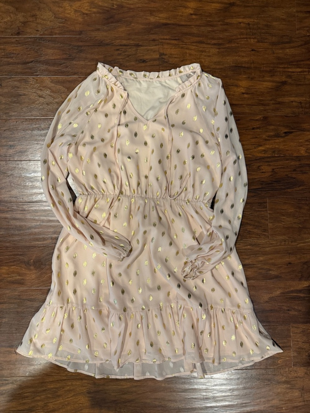 Light Apricot Chiffon Dress with Gold Foil Detail- NWT large